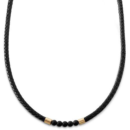Tenvis | 5 mm Gold-tone Onyx Leather Necklace for Men - Leather necklaces