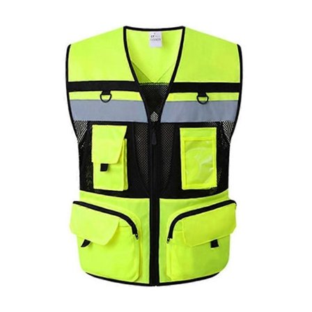 Turvaliivi miehille ja naisille taskuilla, hyvä näkyvyys, heijastinnauhat, vetoketjullinen etuosa, hengittävä rakenne, liikennevästiliivi S