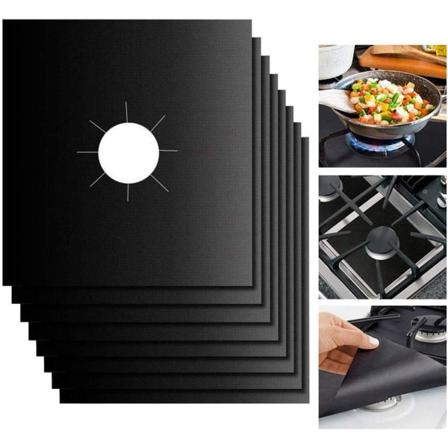 8-pack återanvändbara gasspisplattor, non-stick, värmebeständiga, svarta, 27 x 27 cm, tjocka