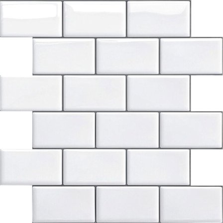 Hvidt selvklæbende backsplash til køkken og badeværelse - 4 ark, vandtæt 3D PVC vægflise, imiteret metro stil, let at installere