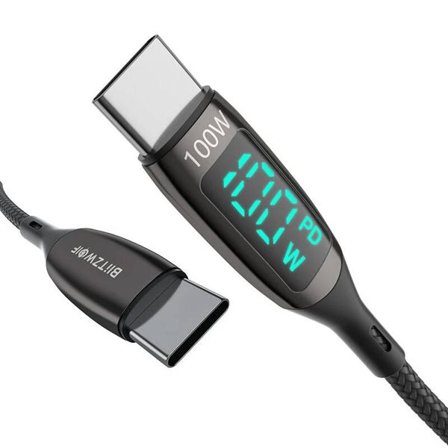 USB-C till USB-C-kabel BlitzWolf BW-TC23, med display, 100W, 0,9m (svart)