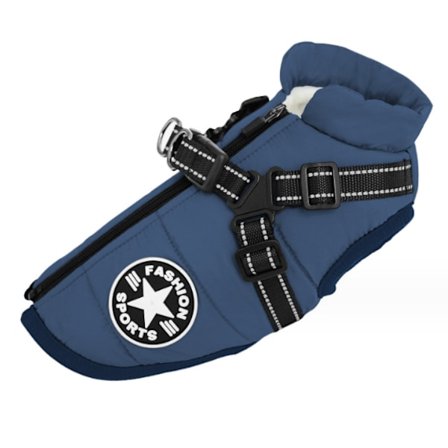 Varm Vandtæt Jakke med Sele Hund Vinter Behagelig Bomuldstøj Tykkelse Vest til Små og Mellemstore Hunde Blå XL