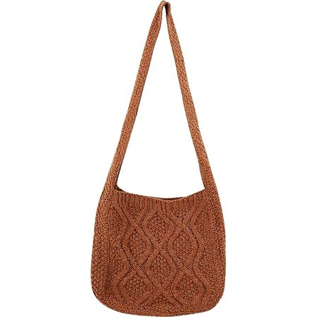 Kvinnors axelväska virkad väska axel shoppingväska tote estetisk canvas tote söt tote väska brun