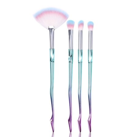 Ny type 4 stk fargerike pudder øyenskygge øyenbryn blush viftebørste sminkebørstesett rosa blå