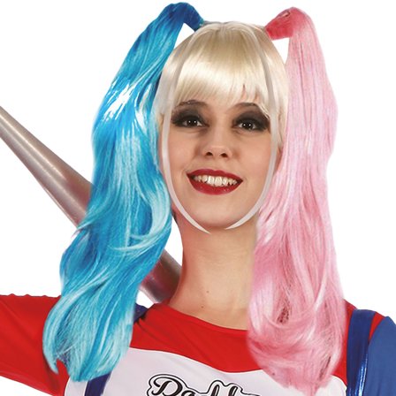 Harley Quinn Peruukki Poninhännillä & Otsatukalla