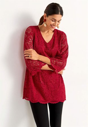 Cellbes of Sweden - Smuk blondetunika i rød til damer i størrelse 42/44