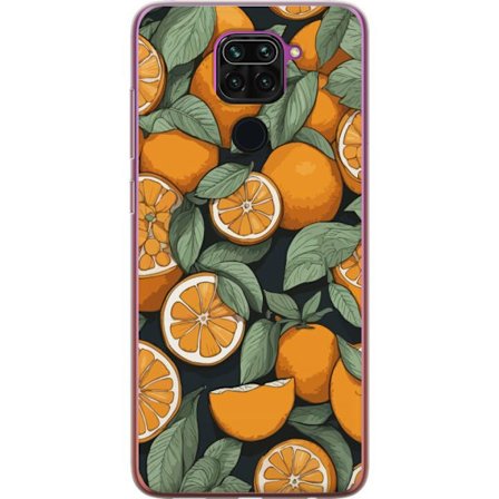 Yhteensopiva Puhelinkuori Xiaomi Redmi Note 9 Illustraatio sitruskuviolla, jossa appelsiinit ja vihreät lehdet tummalla taustalla koristeelliseen tyy