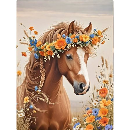 5D Timanttimaalaussarjat aikuisille aloittelijoille - Kaunis hevonen kukkakruunulla, täysi poraus DIY kimalteleva, kodin seinäkoriste, ainutlaatuisia 