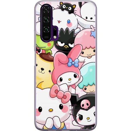 Kompatibelt Mobildeksel til Honor 20 Pro Tett mønster av søte figurer med store øyne i ulike farger og uttrykk med LABUBU-tekst