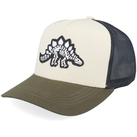 Kiddo Cap - Verde trucker Gorra - Kids Stegosaurus Skeleton Ivory/Black/Dark Mesh A-Frame Trucker @ Hatstore