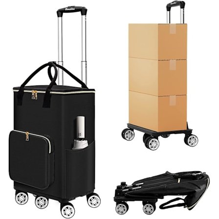 Indkøbsvogn med 5 drejehjul, sammenklappelig indkøbsvogn med stor vandtæt aftagelig taske & teleskophåndtag, trolley til dagligvarer og vasketøj