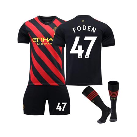 (Manchester City F.C. Away 22/23 Jersey Foden No.47 Fotbollströja 3-delade kit för barn Vuxna Black,XXL