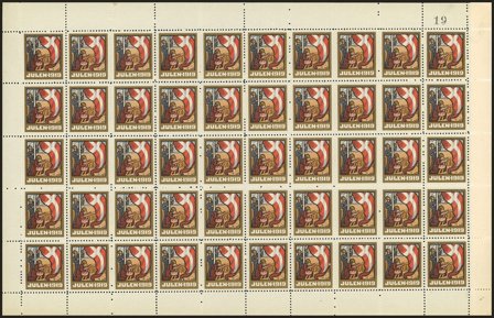 Danmark - julmärkeark 1919 - Ufoldet