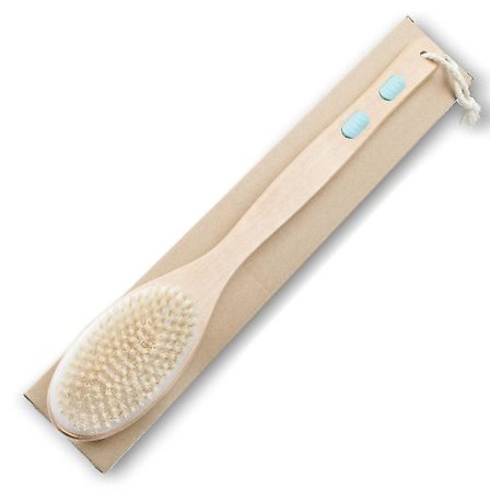 Kropsbørste i bambus med stive og bløde naturlige børster, rygskrubber til brusebad med langt håndtag, dobbeltsidet børstehoved