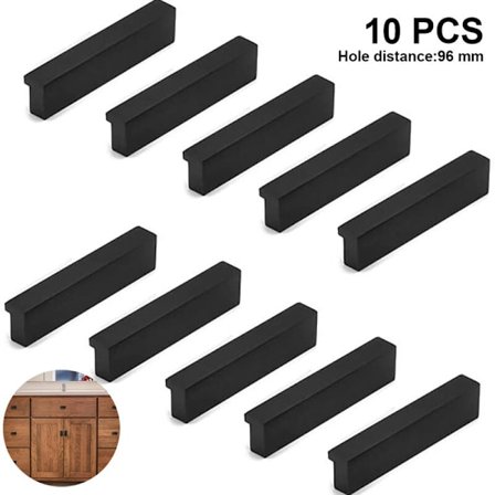 10 stk. Møbelgreb Dørhåndtag Køkken Bar Håndtag Skabshåndtag Skuffehåndtag Køkkenkabinet Håndtag til Køkkenskabe, sort, 96mm