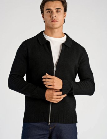 Lindbergh Lambswool L/S Cardigan With 2-Way Z - Black - XXL