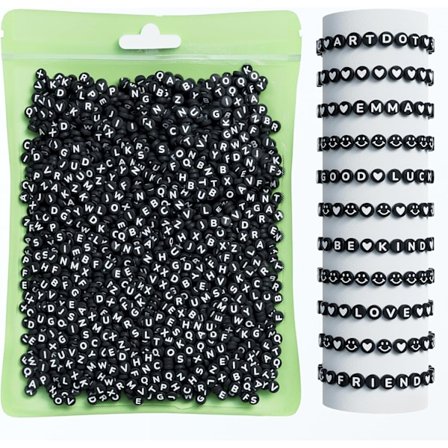 Bogstavperler til venskab armbånd smykkefremstillingssæt, 800 stk. 28 stilarter assorterede alfabet preppy perler til teenagepige gaver