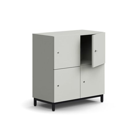 Lockable personal storage QBUS, 4 comps, leg frame, 868x800x420 mm, black, light grey