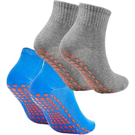 Halkfria strumpor för yoga 2 par 100% bomull i blått och grått storlek 36-43 för kvinnor och vuxna