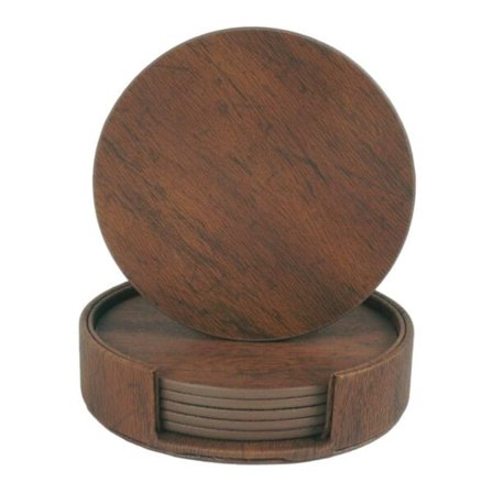 6-pack Vändbara Underlägg Valnöt PU med Hållare Brun Brun Brun