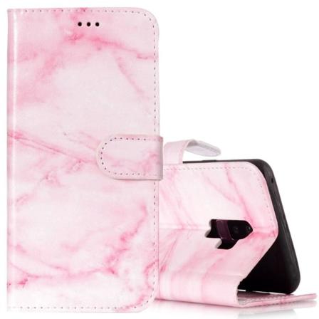 Galaxy S9 Plus -lompakko-kotelo vaaleanpunainen korttitaskuilla ja lokeroilla Vaaleanpunainen+valkoinen marmorikuvio