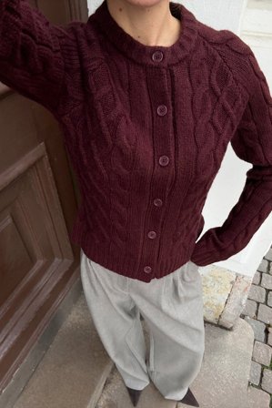 NA-KD - Kabelstrikket cardigan - Cardigan - Burgundy - M