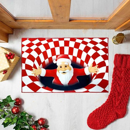 3D Jul Illusion Matta Jultomten Bottenlös Hål Optisk Illusion Area Matta