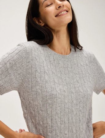 Davida Cashmere T-Shirt Cable - Grey - L