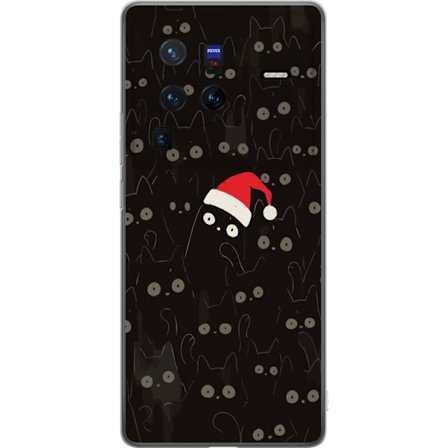 Kompatibel Gennemsigtig cover til vivo X80 Pro Mørkt kattemønster med en kat i julee inspireret illustration perfekt til vintersæsonen og stilfulde