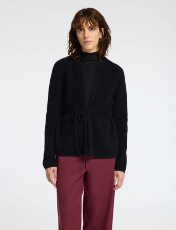 Selected Slfsia Ras Ls Knit Belt Cardigan - Black - M