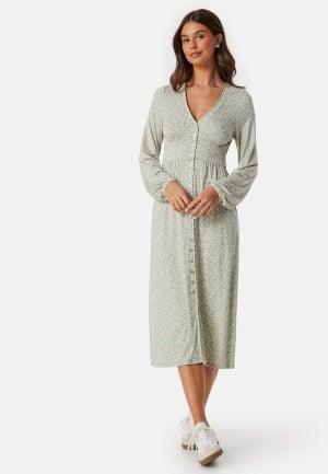BUBBLEROOM V-neck Midi Button Dress Green/Floral 4XL Green/Floral Klær Dam