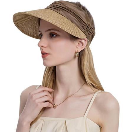 Kaffebrun Dame Solhat med Halm UV-Maske UPF50+ Halmhat Topless Su