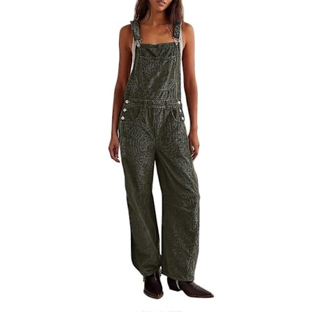 Dam Corduroy Overaller Lös Barrel Vida Ben Jumpsuit Justerbar Rem Bib Romper Byxor med Fickor brun X