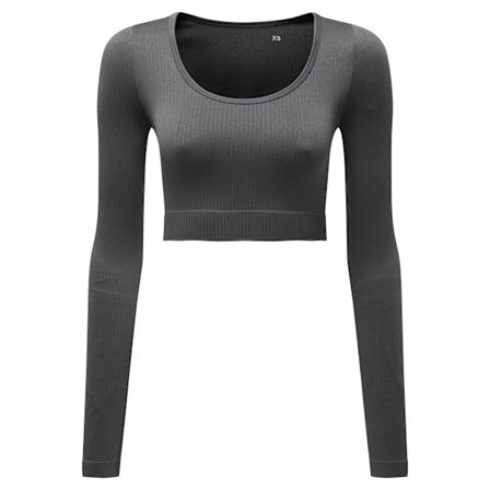 TriDri Dam/Kvinnor Ribbade Sömlösa 3D Crop Top XS Charcoal Charcoal XS