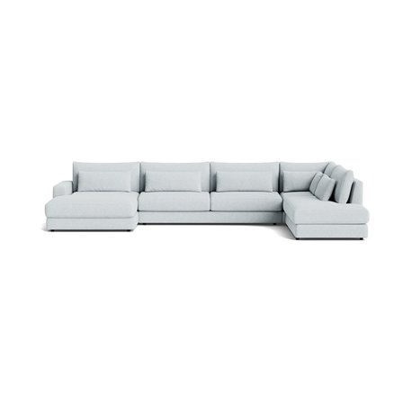 Sevilla U-Form Sofa, links, Aragon Kristallblau, einfarbig, modernes Design, bequeme Polsterung, hoher Sitzkomfort, Wohnzimmer, 85cm.
