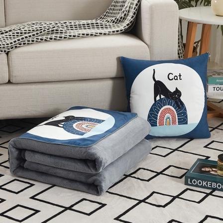 Tykt lammeskindstæppe Coral Fleecepude Kontorlurepude Tæppe dobbeltbrug Little Black Cat Pillow 40 * 40cm quilt 105 * 155cm