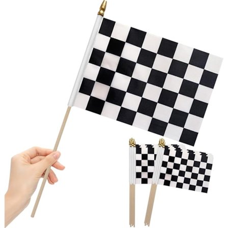 12 st 802×5,5 tum svartvit rutig racingflagga på träpinnar