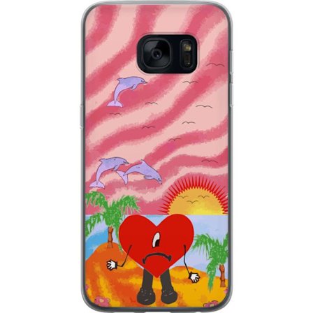 Kompatibelt Mobildeksel til Samsung Galaxy S7 Bad Bunny i en fargerik quiltet jakke med hjertemønster og solbriller i moderne gatestil