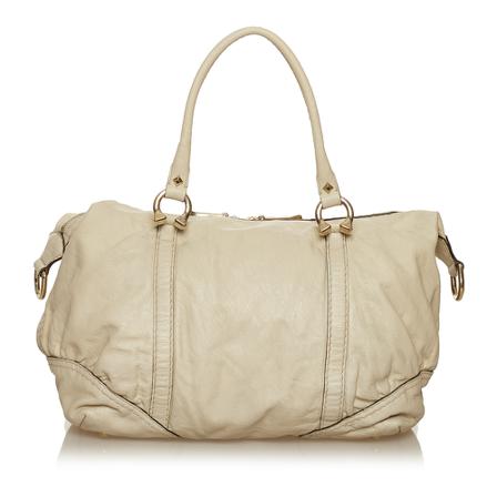 Gucci Vintage, Pre-owned Horsebit Nail Leather Boston Bag Wit, Dames, Maat:ONE Size