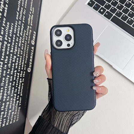 Fodral för iPhone16pro Marinblå kolfibertextur magnetiskt läder anti-fall