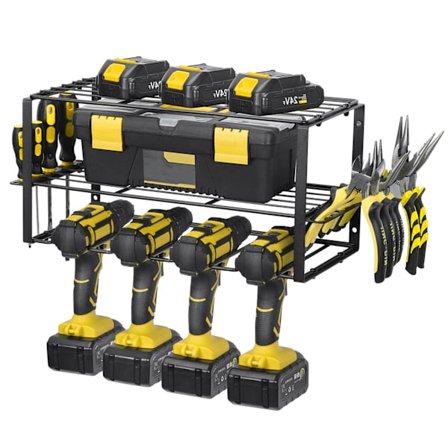 Værktøjsorganisator, værktøjskasse, 4 rum, aftagelig vægmonteret opbevaringsholder til elektrisk boremaskine i kraftigt stål til rundsav, værksted, 