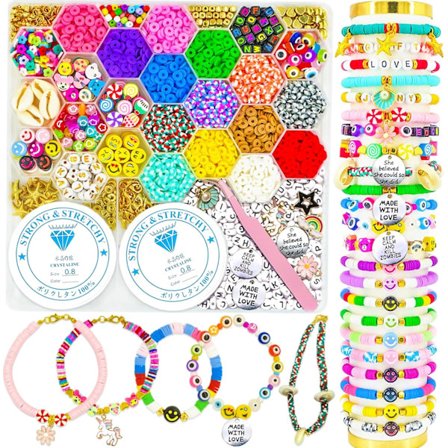 Fladt lerperle armbåndssæt Smykkefremstillingssæt til begyndere, 6mm flade polymer Heishi-perler Bogstavperle Venskabsarmbånd B