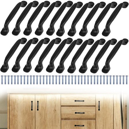 20 stk. køkkenskabshåndtag - Sort trækhåndtag, 96 mm hulafstand, aluminium til døre og skabe med skruer