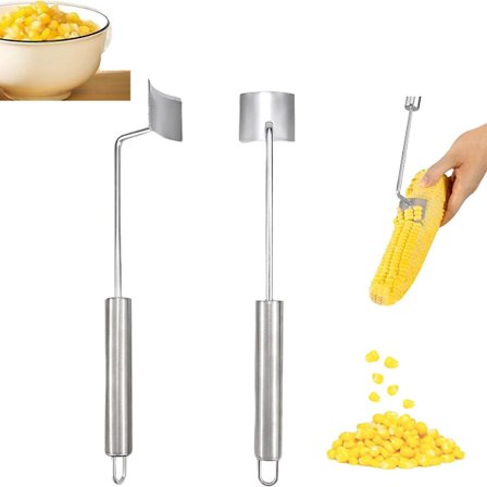 2-pakning - Maiskolbefjerner, Maiskolbefjerner, Fjerner raskt maiskorn 26cm (Sølv)