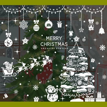Christmas Decorative Glass Stickers 2023 Merry Christmas Decorations For Home Santa Elk Snowman Electrostatic Stickers New Year