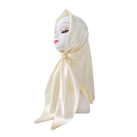 Huvudduk, stor fyrkantig scarf, enfärgad silkesscarf, dam simulerad sidenfärg, satinsatin, centralasiatisk scarf