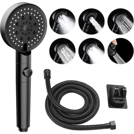 Duschhuvud - Duschset - 6 Jettyper - Vattenbesparande - Högt Tryck - Med 1,5m Explosionssäker Slang