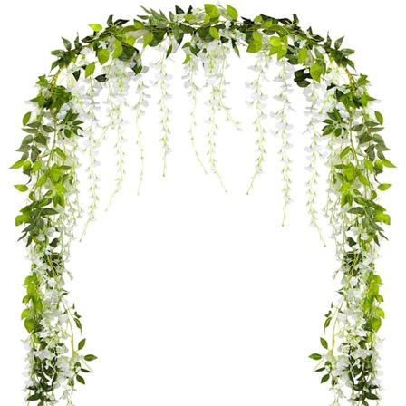 2 stk*2m Kunstige Planter Udendørs Wisteria Girland Hængende Hvide Wisteria Blomster Falsk Efeu Kunstigt Løv Indendørs Dekoration til Bryllup Balkon K