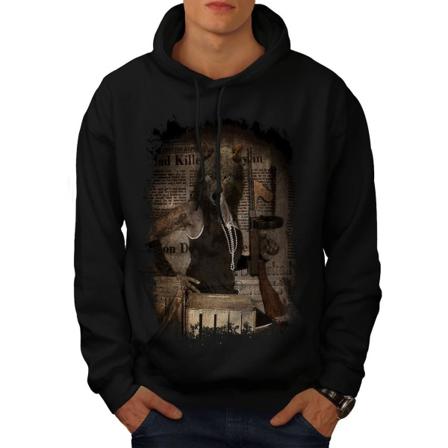 Wolf Violent Gun Men BlackHoodie | Wellcoda CMK Black 3X-Large