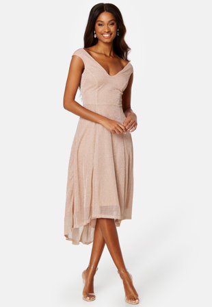 Goddiva Glitter High Low Midi Dress Nude Klær